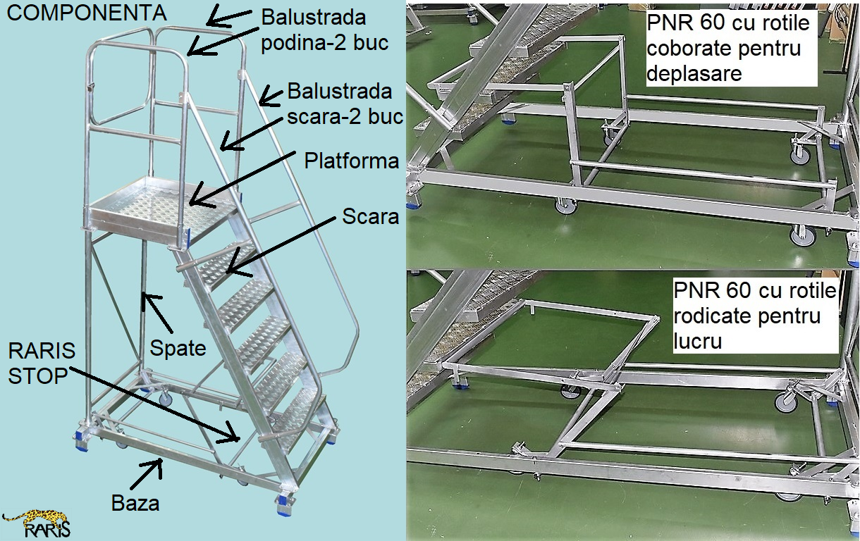 Platforma mobila RARIS, aluminiu, la 60<sup>0</sup>, cu sistem de ridicare coborare, Gmax=200 kg, tip PNR60